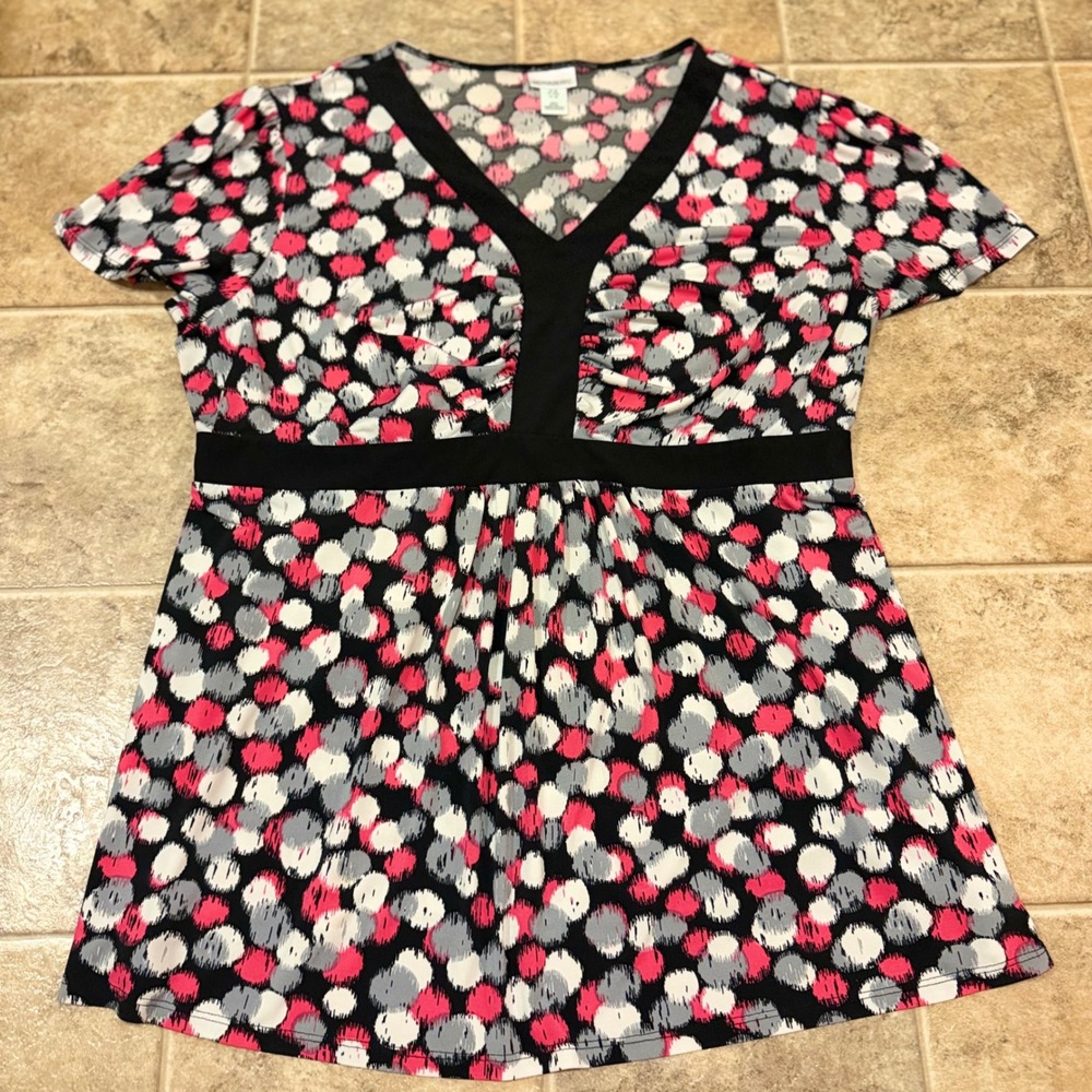Motherhood Maternity Plus Size 3X Pink Polka Dot‎ Empire Waist Tie Back V-Neck